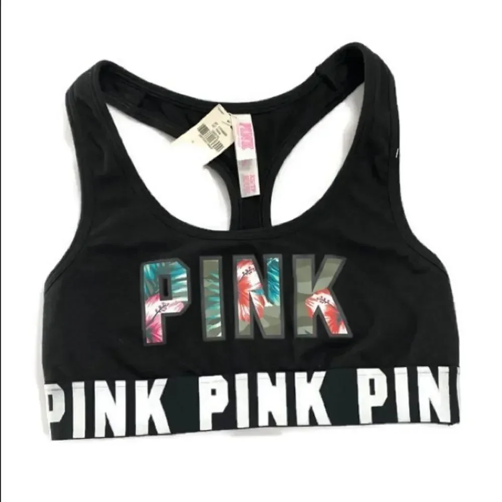 Victorias Secret Pink unlined crop yoga bralette black Medium